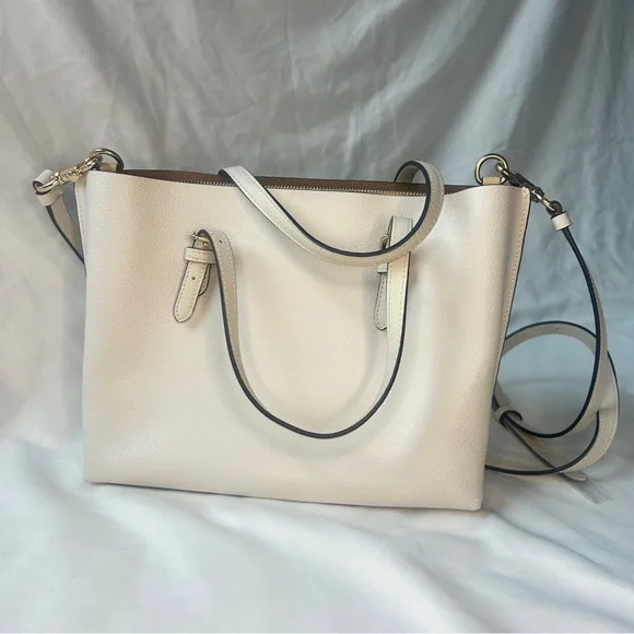 Coach Mollie tote bag 25 chalk light saddle pebbled leather c4084 - Picture 2 of 15